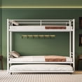 thumbnail image 2 of Miniyam Twin Over Twin Metal Bunk Bed with Trundle, Heavy-Duty Steel Frame, Space-Saving Design with Guardrails and Ladder, White, 2 of 8