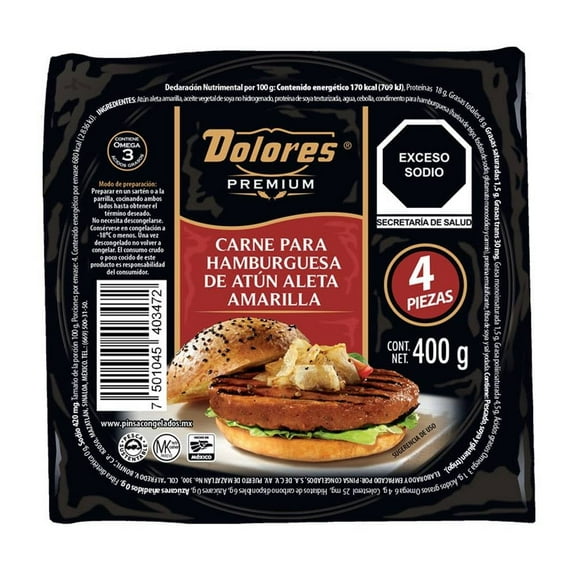 Carne para hamburguesa Dolores Premium de atún aleta amarilla 400 g congelado
