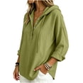 thumbnail image 2 of GERsome Long Sleeve Shirts for Women Snap Button Hooded Loose Fit Dressy Casual Pullover Tops Green L, 2 of 6