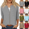 thumbnail image 2 of Utoimkio Women's 3/4 Sleeve Tops Casual Button Down Shirts for Women Loose Fit Casual Solid Color Blouses for Women, 2 of 5