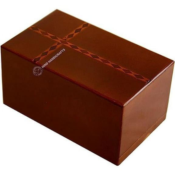 Wooden Cremation Urns for Human Ashes Adult Large - Burial Urns for Columbarium - Wooden Box Funeral Urns for Human Ashes (9" x 5.5" x 5" - 180 Cu/in or lb, Maroon Cross)