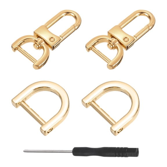 Uxcell 2Pcs Swivel Clasps Hook, 16mm 0.63" D Ring(4Pcs) Detachable Snap Hook Metal Lobster Claw Clasp Hook with Screwdriver for Purse Keychain DIY Craft, Gold
