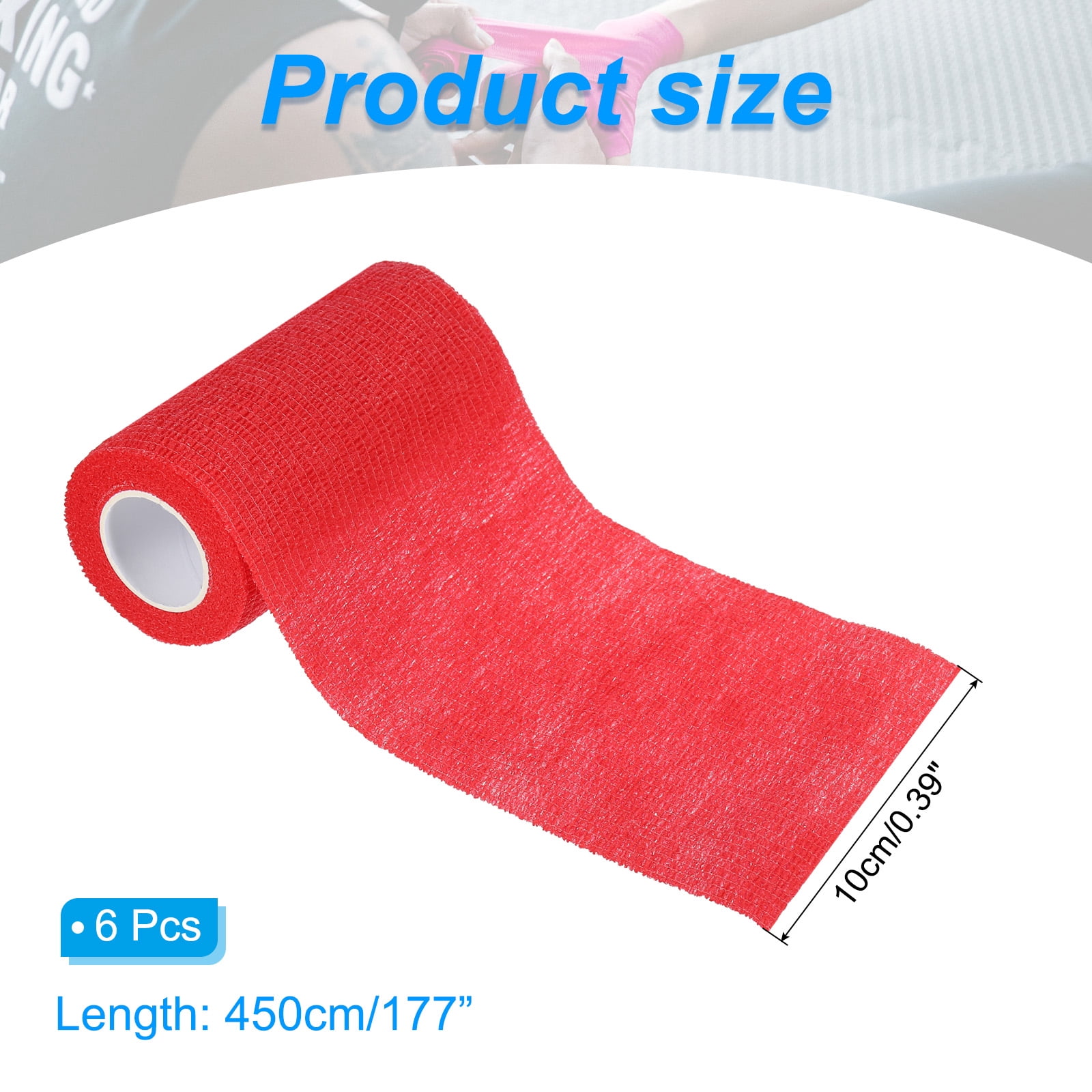 4" x 177" 6 Pcs Self Adhesive Bandage Wrap Elastic Self Tape Sport Red