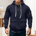 thumbnail image 2 of Rhuody Mens Winter Jacket Men'S Long Sleeve Hooded Jacket Winter Lined Zip Up Outerwear Stylish Solid Color Coat Warm Outfits Navy 2Xl, 2 of 9