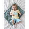 thumbnail image 5 of BemeyourBBs Toddler Baby Girl Summer Clothes 2 Pieces Outfits Whale Embroidered Short Sleeve Round Neck T-Shirt Plaid Print Ruffled Shorts Set, 5 of 9