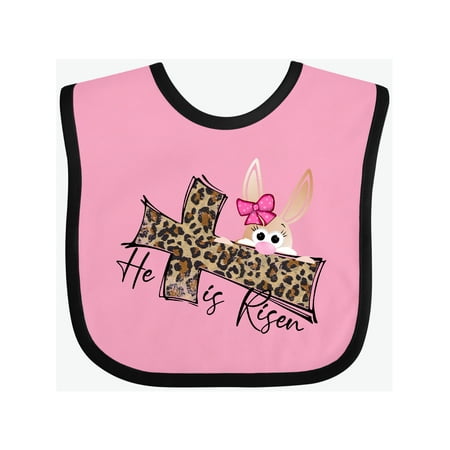 

Inktastic He Is Risen Bunny and Leopard Print Cross Gift Baby Boy or Baby Girl Bib