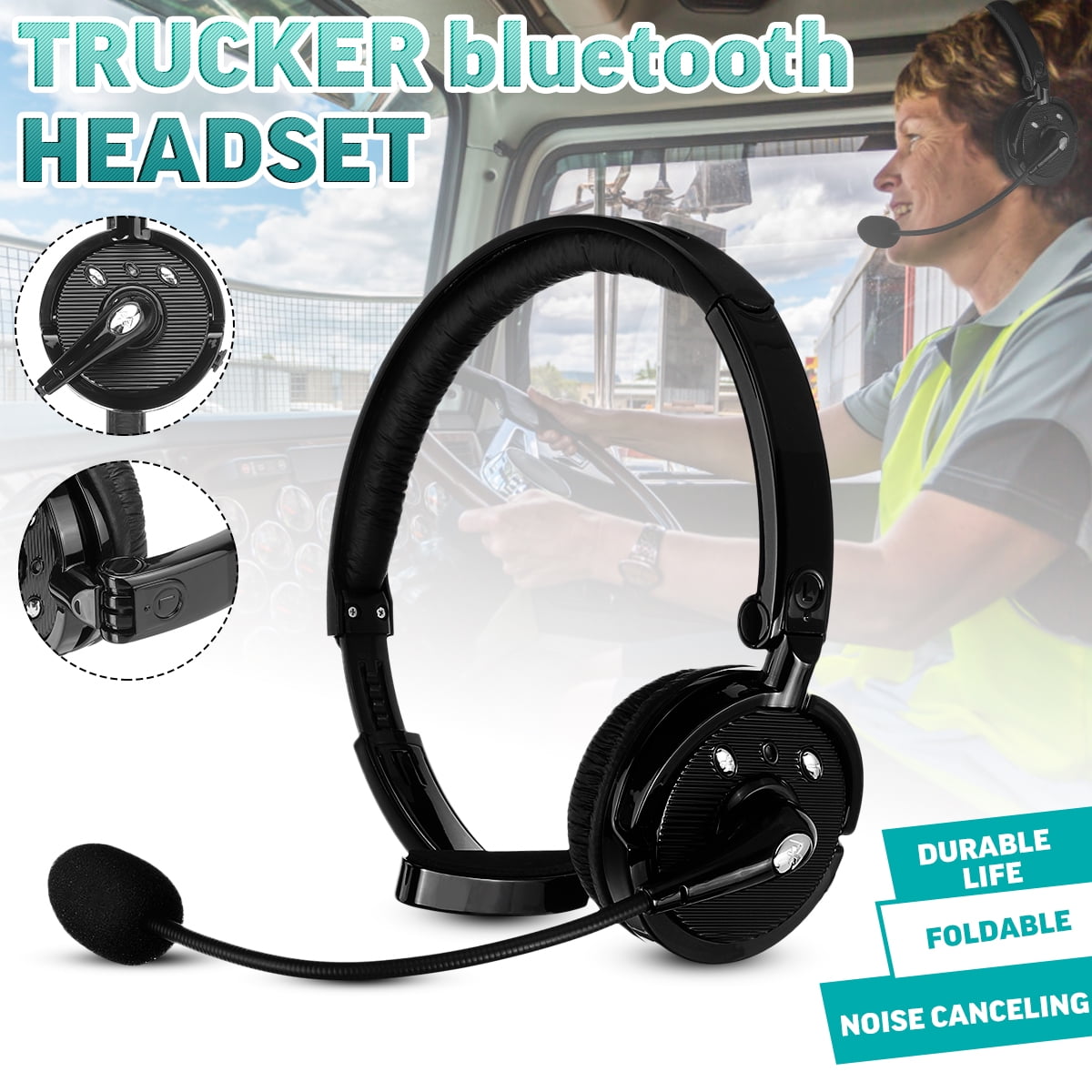 Noise Cancelling Trucker bluetooth Headset, Wireless Over The Head