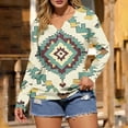 thumbnail image 2 of Staron Women's Casual Retro Western Print Short Sleeve T-Shirt Round Neck Loose Blouse Top, Khaki XL, 2 of 5