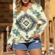 thumbnail image 1 of TaTaai Printed Long Sleeve T-Shirt Lightweight Loose Women's Fashion Retro Western Print Round Neck Button Detail Casual Spring Daily Top Gift, 1 of 5