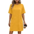 thumbnail image 2 of Xaqiouau Women’s Casual T Shirt Dress Short Sleeve Crewneck Loose Fit Summer Mini Dress with Pockets Soft Lightweight Comfortable Daily Wear for Home Travel Shopping, 2 of 7