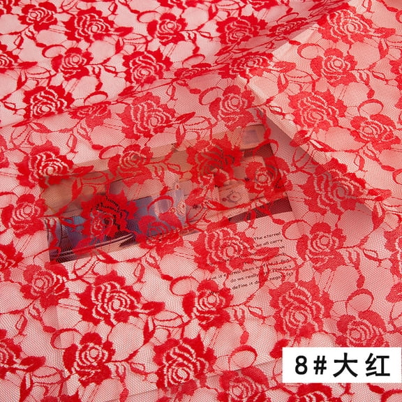 Namzi Non Elastic Rose Lace Fabric,Breathable Mesh Fabric for Home Decoration,Handmade Accessories,Clothing and Headwear,36*59in,Red