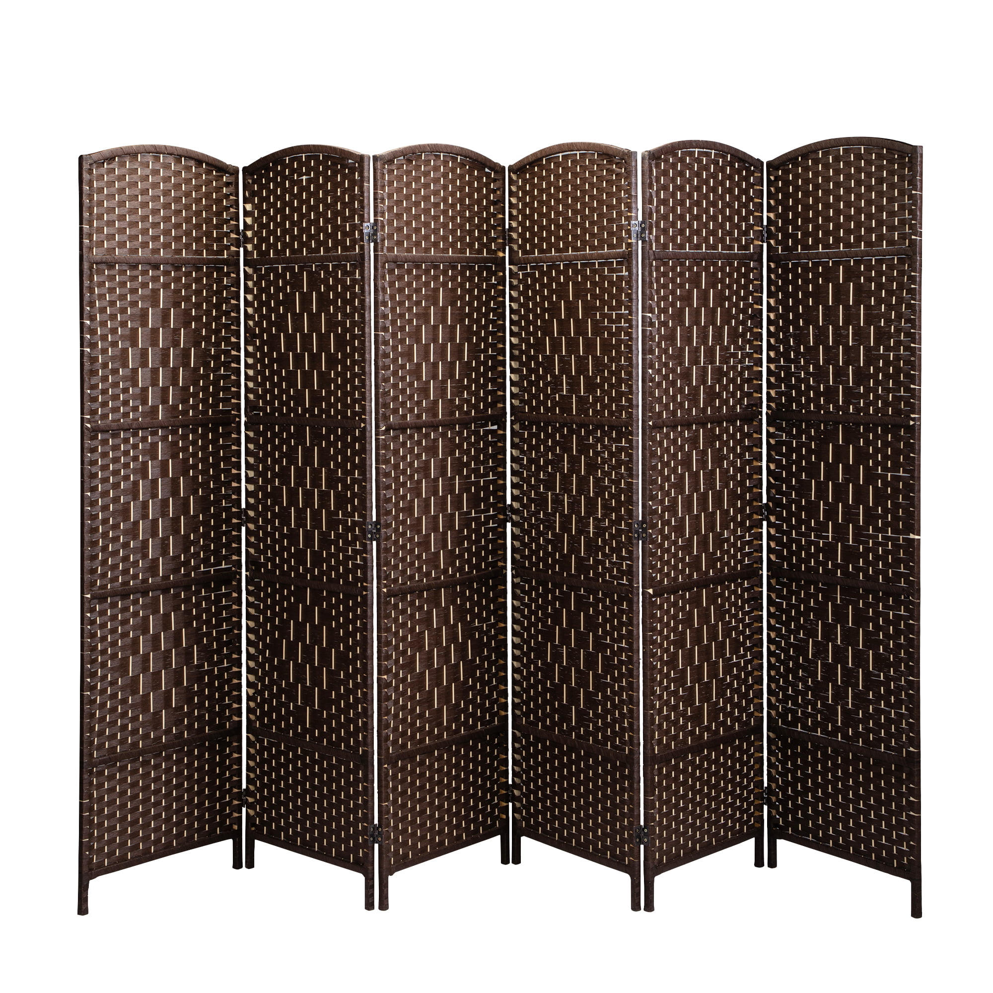 6 Panels Room Divider Folding Privacy Screen Diamond Weave Fiber Double Hinged 