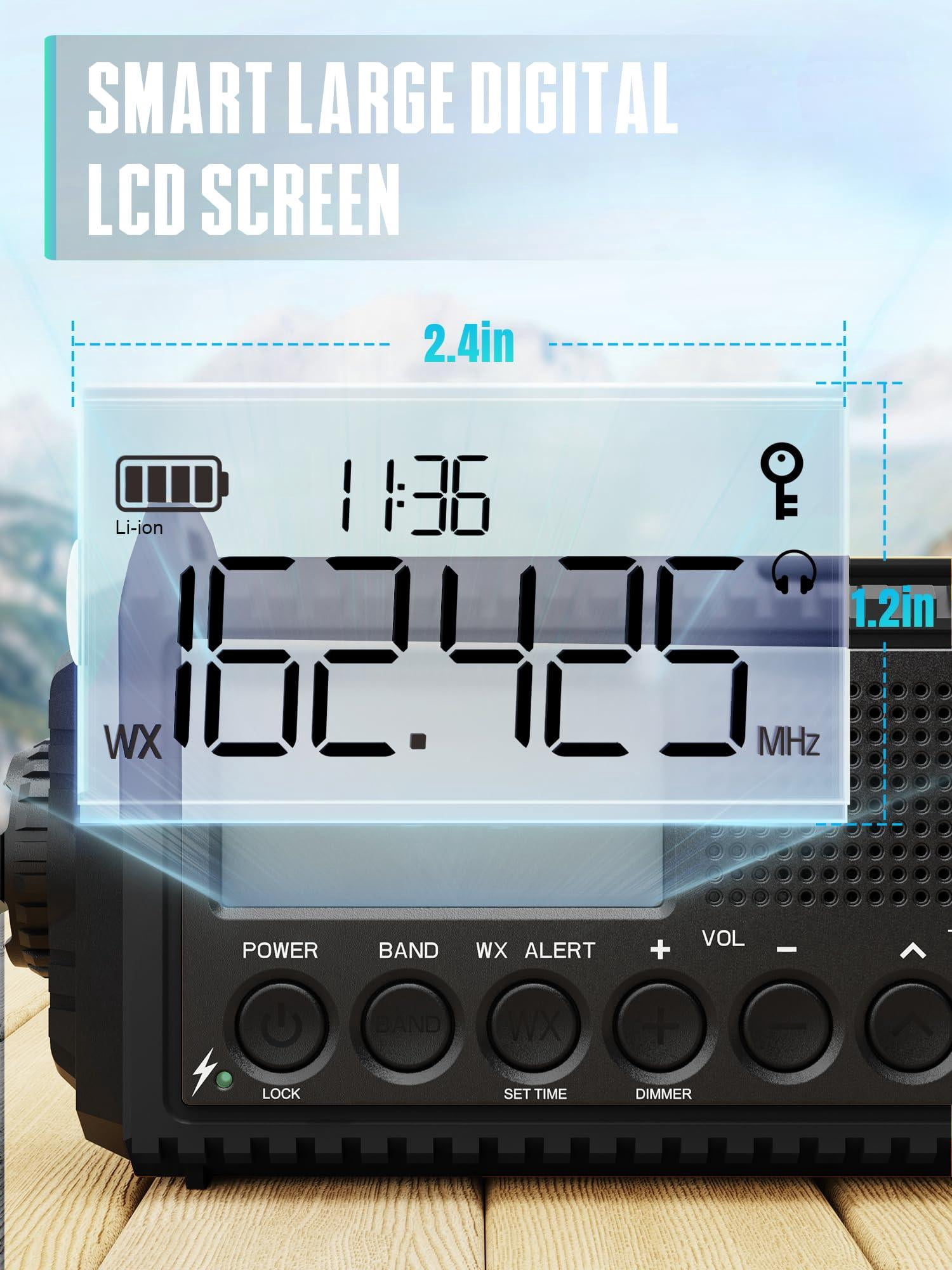 5000 Hand Crank Emergency Radio  Noaa Weather With Backlit Lcd Screen 5 Way Am/fm/shortwave &solar Rechargeable Flashlight & Reading Light Sos Alarm Cell Phone