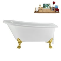 58" Streamline N4860GLD-WH Soaking Clawfoot Tub and Tray With External Drain in Glossy White and Polished Gold Clawfeet
