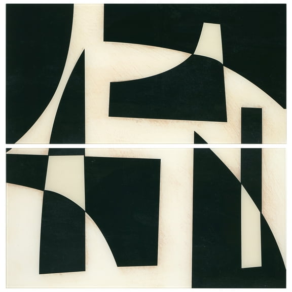 "Onyx Cutout" Oversized 72"x 36" Frameless Free-Floating Reverse Printed Tempered Art Glass Panels Set