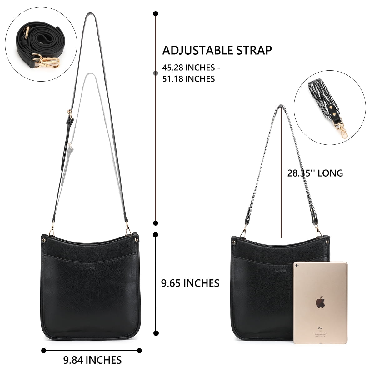 Crossbody Bags for Women Trendy Handbags Vegan Leather Shoulder Bag Black Crossbody Purse with Adjustable Straps
