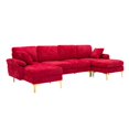 thumbnail image 4 of L Shaped Couch Sofa with Removable Ottoman, Modular Sectional Sofa Couch with Reversible Chaise Velvet, 3 Seater Sofa with Pillows and Golden Metal Legs, U-Shaped Corner Sofa for Living Room, Red, 4 of 7