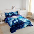 thumbnail image 2 of Erosebridal Wolf Comforter Set Twin Size,Teal Blue Galaxy Bedding Set Moon and Stars Decor Bedroom,Safari Wolf Print Bedding Comforter Sets Woodland Tree Quilt Bed Set 2Pcs, 2 of 5