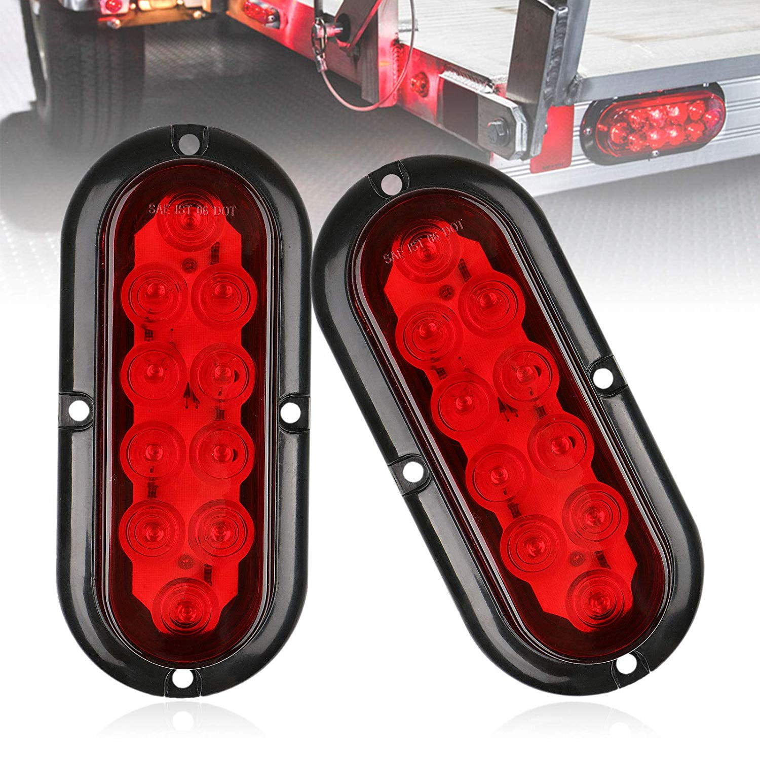 2pcs Oval Led Trailer Tail Lights Linkstyle 10 Leds 12v Turn Stop Brake Trailer Indicator Lights Waterproof Submersible Trailer Tail Light For Truck Trail Boat Rv Utv Jeep Red White Walmart Com