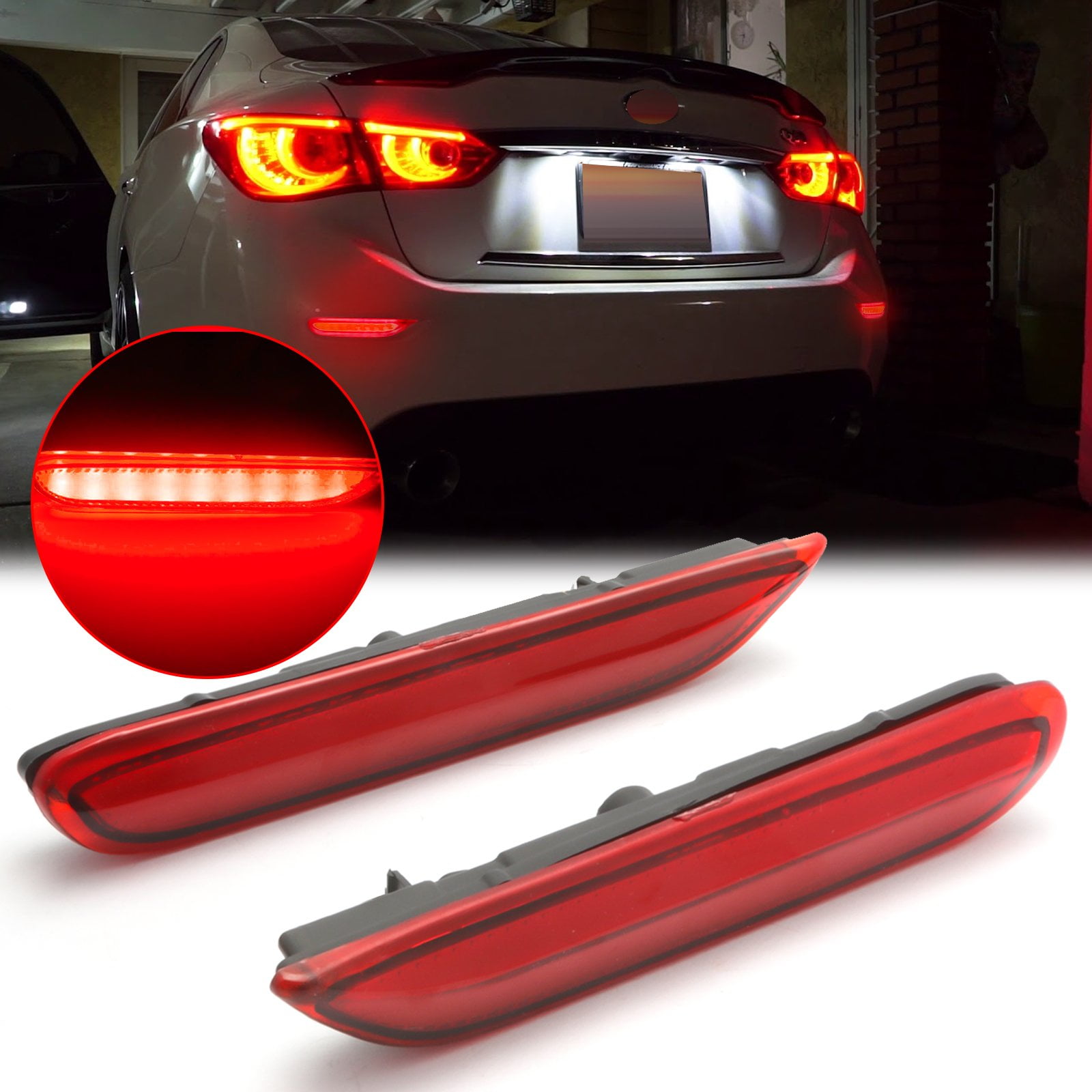 Xotic Tech 3D Optic Red Lens Rear Bumper Reflector Brake Tail Lights w
