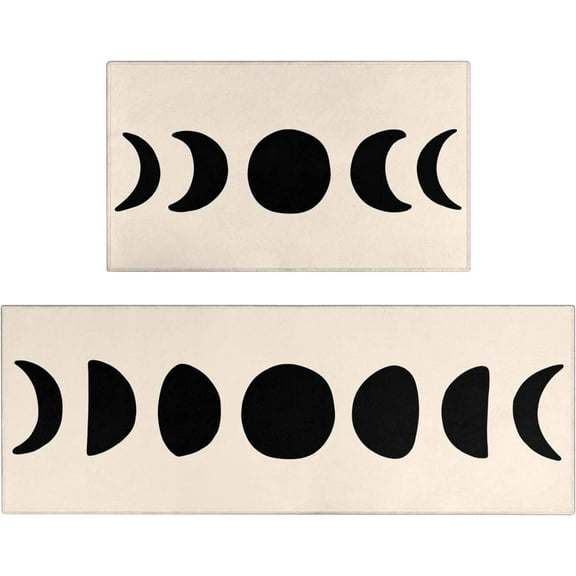 Boho Kitchen Mat Set of 2,Moon Modern Farmhouse Kitchen Rugs and Mats Non Skid Washable,Bohemian Kitchen Runner Rugs with Rubber Backing (17"x47" 17"x30")