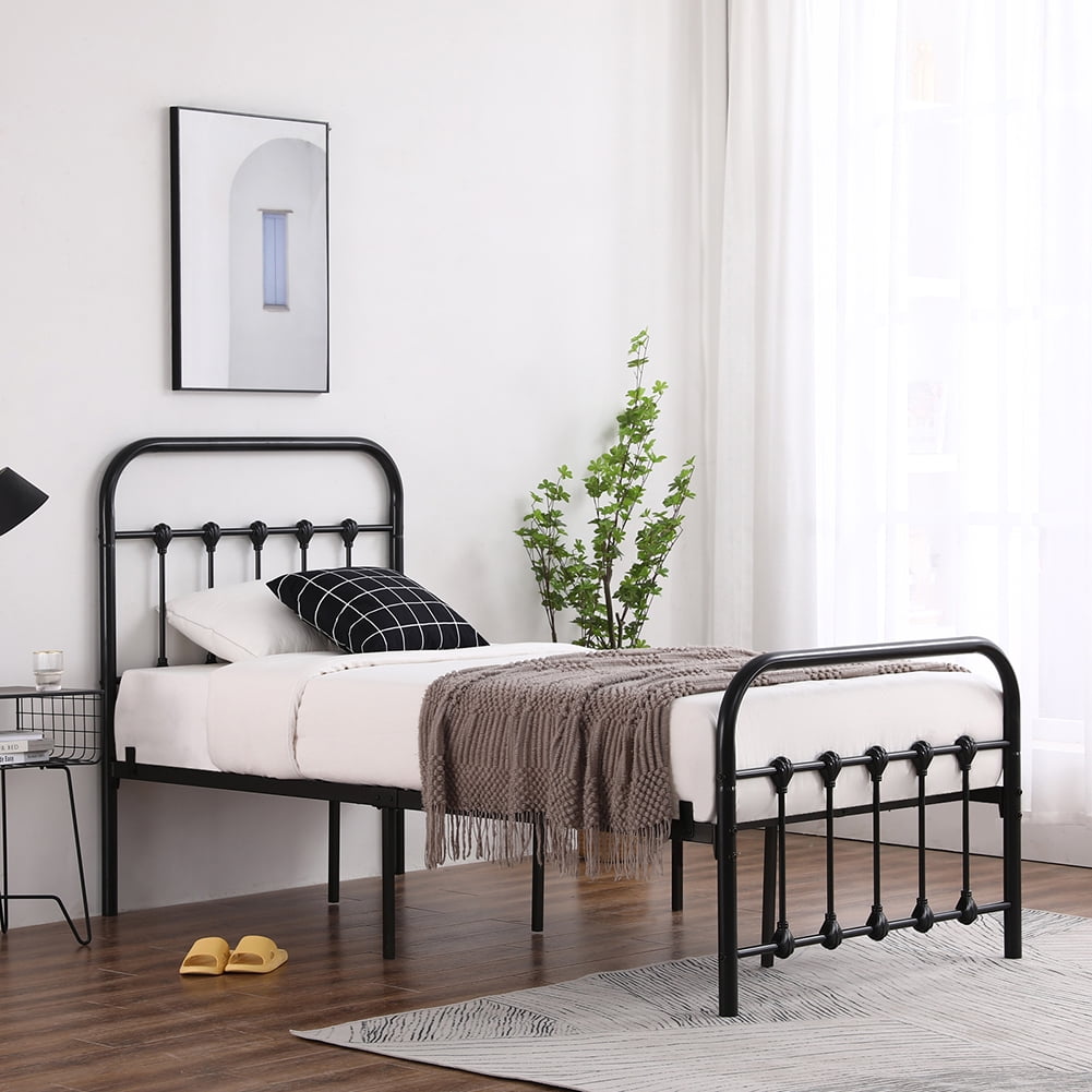 Canddidliike Twin Size Bed Frame with Curved Frame Bed Head and Shell Decoration - Black