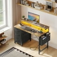 thumbnail image 2 of 40 inch Computer Desk with Power Outlets & LED Lights, Home Office Desk with 3 Drawers & Adjustable Monitor Shelf,, Writing Desk with Storage Bag, Vintage, 2 of 9