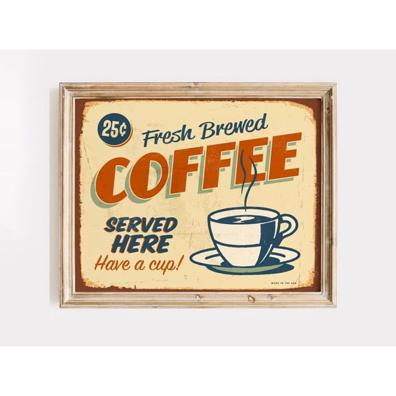 Fresh Brewed Coffee Art Print Vintage Cafã© Wall Dã©Cor For Kitchen Or Dining Area UNFRAMED Poster, Wall Art for Decor, Present, 8x12