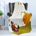 thumbnail image 4 of Turkey Soft Flannel Fleece Throw Blanket, Happy Pilgrim Poultry Animal with a Giant Pumpkin on Green Hills of the Farmland, Cozy Plush for Indoor and Outdoor Use, 50" x 60", Multicolor, by Ambesonne, 4 of 5