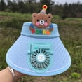 thumbnail image 6 of Xfvqtps Sun Visor Hat with Fan for Boys and Girls Straw Hat with Built in USB Charging Fan Cute Bear Decor Large Brim Empty Top Sun Protection Travel Beach Summer Fan Hat for 3-8 Years Sky Blue, 6 of 6