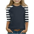 thumbnail image 2 of 3/4 Sleeve Tee Shirt for Girls Striped Printed T-Shirt Crew Neck Toddler Kids Teen Clothes Summer Fall Fashion T-Shirts Pullover Casual Cute Tops Streetwear, Size 4-15, 2 of 7