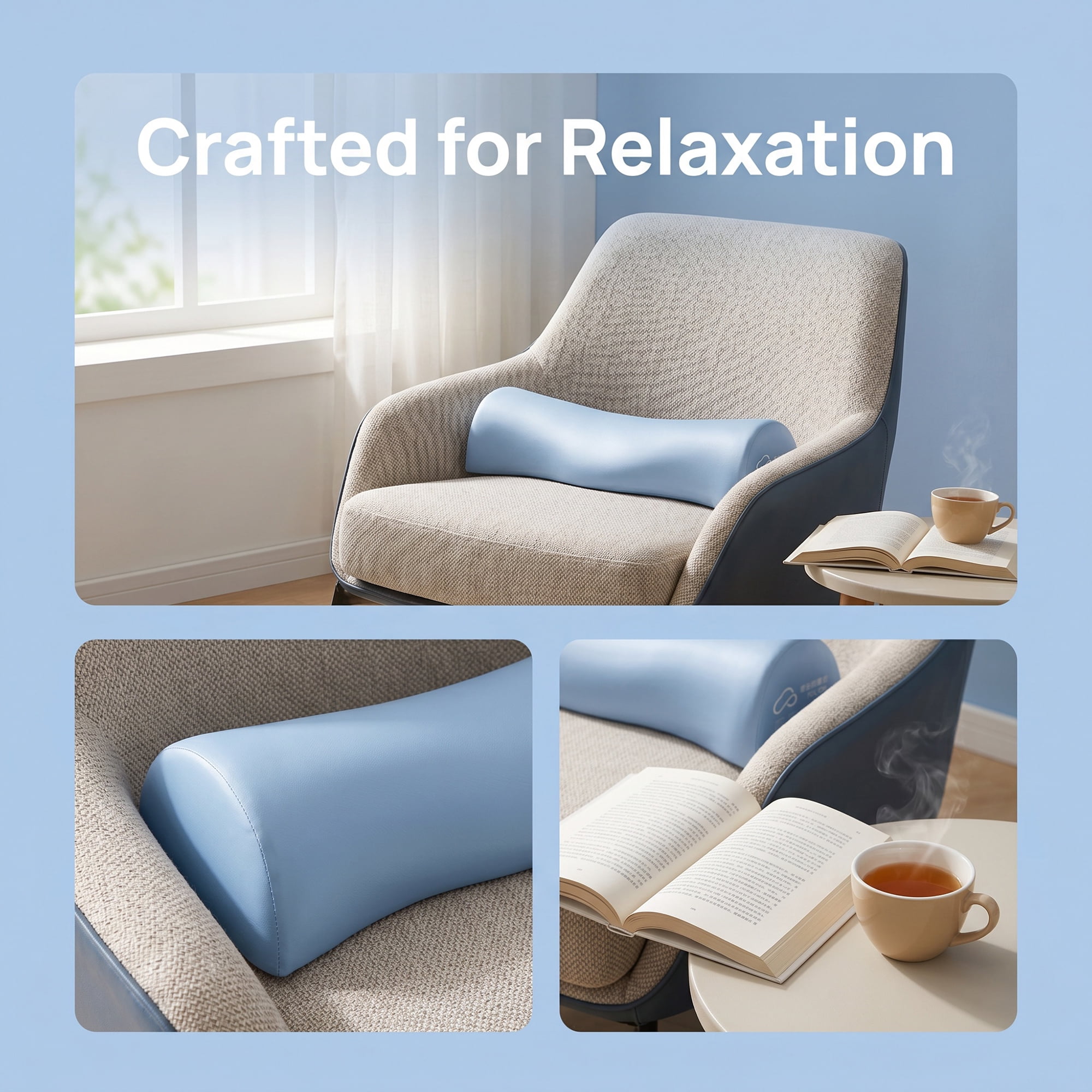 Unique Bargains Neck Pillow Sponge Cervical Support for Sleeping Blue A 19.7"x5.9"x3.9"