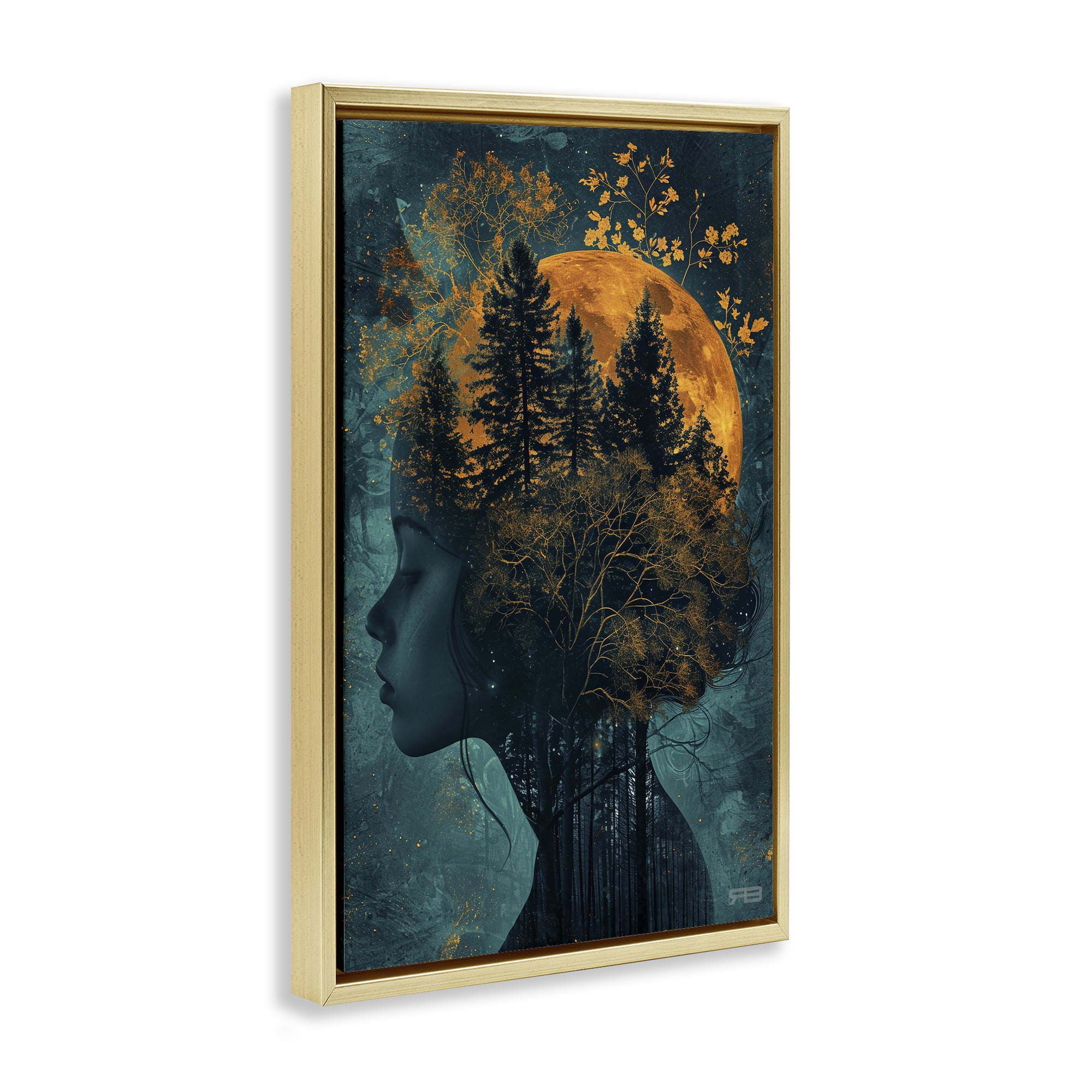 Stupell Industries Visage of Woman with Nature People Painting Gold Floater Framed Canvas Art Print Wall Art, 17 x 25
