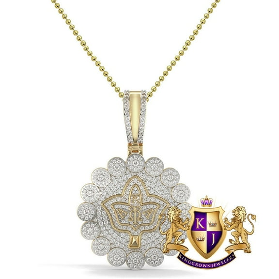 Real Genuine 3.85 Ct. VVS/1 Moissanite Diamond Alpha Kappa AKA Ivy Leaf Greek Omega Round Flower Pendant 10K Gold Over Medallion Charm Chain