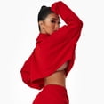 thumbnail image 3 of Sudadera de mujer Manga larga Cuello alto Suelto Deportivo Casual Transpirable Blusa con cremallera para exteriores Rojo M, 3 of 5