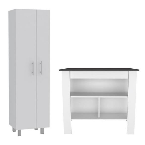 Home Square 2-Piece Set with Wood Kitchen Island and Storage Cabinet