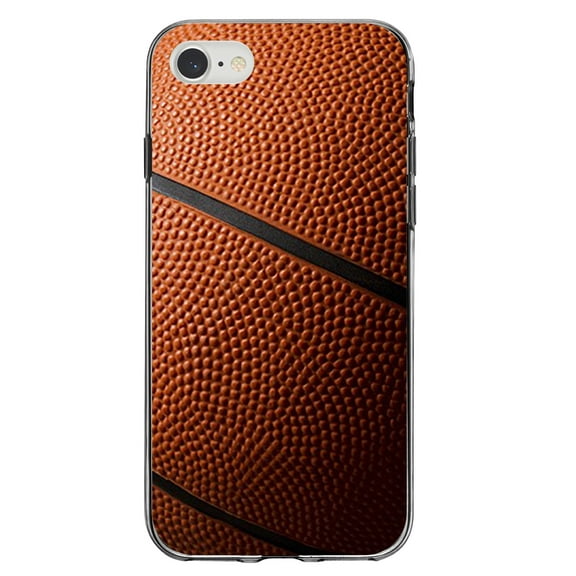 DistinctInk Clear Shockproof Hybrid Case for iPhone 7 8 SE (2020 Model) 4.7" Screen TPU Bumper Acrylic Back Tempered Glass Screen Protector - Basketball Photo - Show Your Love of Basketball