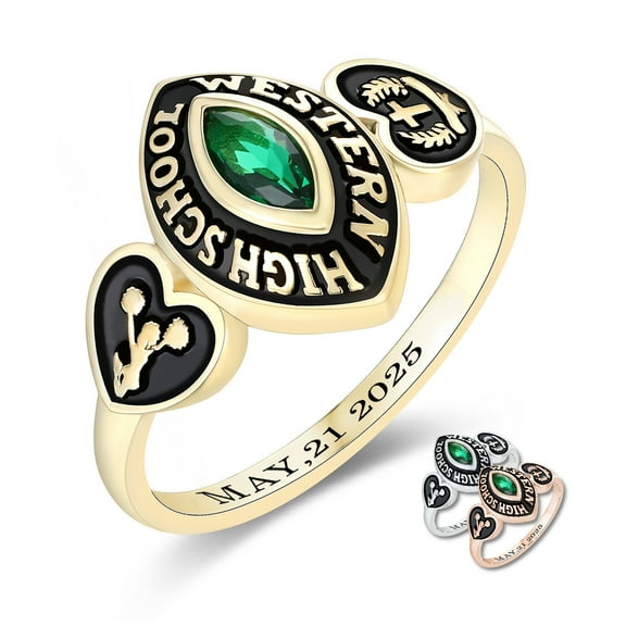 Mementos PJM Custom Sterling Silver Class Rings for Women High School and College-Gold-Royalty