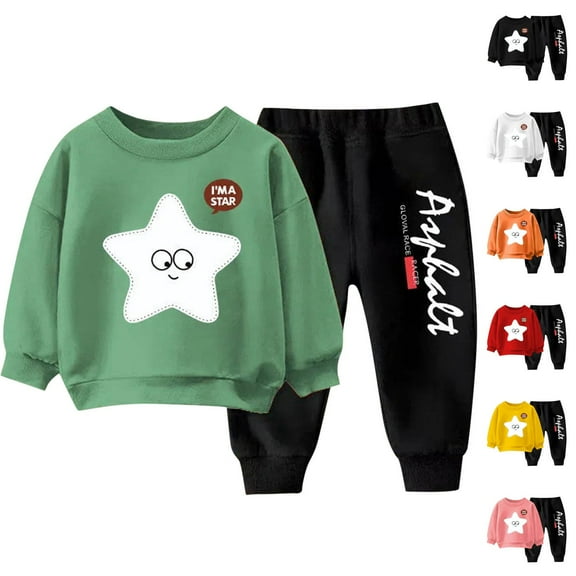 Jinhomg Toddlers Outfits Set 2 Piece Funny Cute Sweatsuit Boys Girls Comfy Long Sleeve Crewneck Sweatshirt with Straight Leg Joggers Clearance Items for Women Black 4 Years
