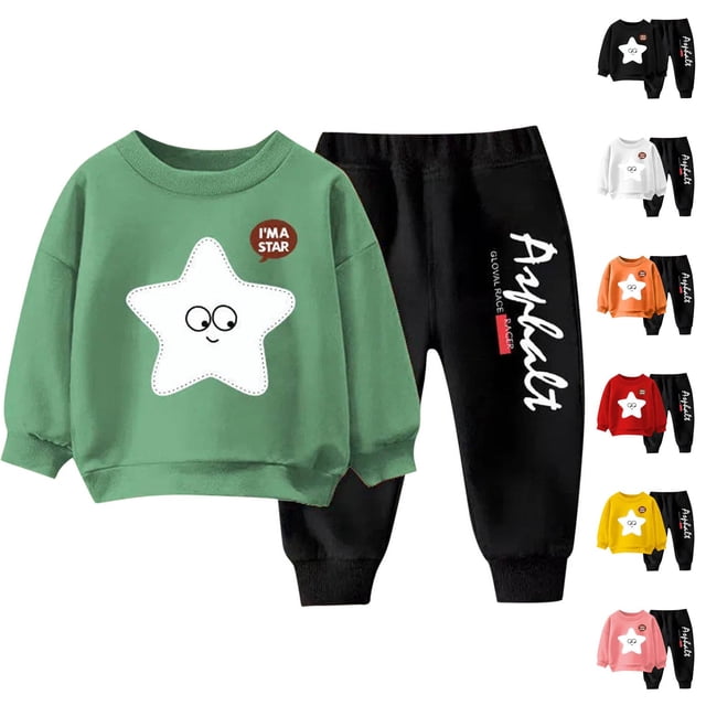 Pisexur Ensemble 2 Pcs pour Bébé Filles Garçons Automne Hiver Mode Décontractée Imprimé Mignon Manches Longues Col Rond Chandails en Molleton et Pantalons Vêtements de Détente Filles Garçons Ensemble 3-8 Ans
