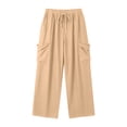 thumbnail image 4 of Hrsba Linen Cargo Pants Women High Waisted Elastic Drawstring Waist Loose Solid Color Long Pants With Pockets, 4 of 7