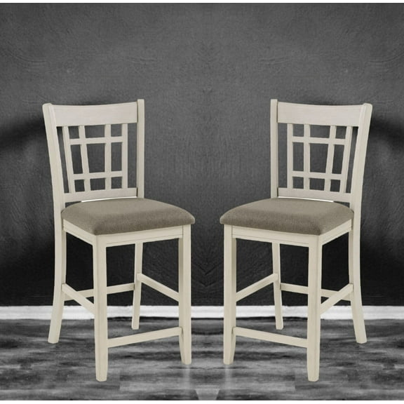 Antique White Finish Dining Chairs 2pc Set Counter Height Design Upholstered Seat Traditional Design Dining Furniture