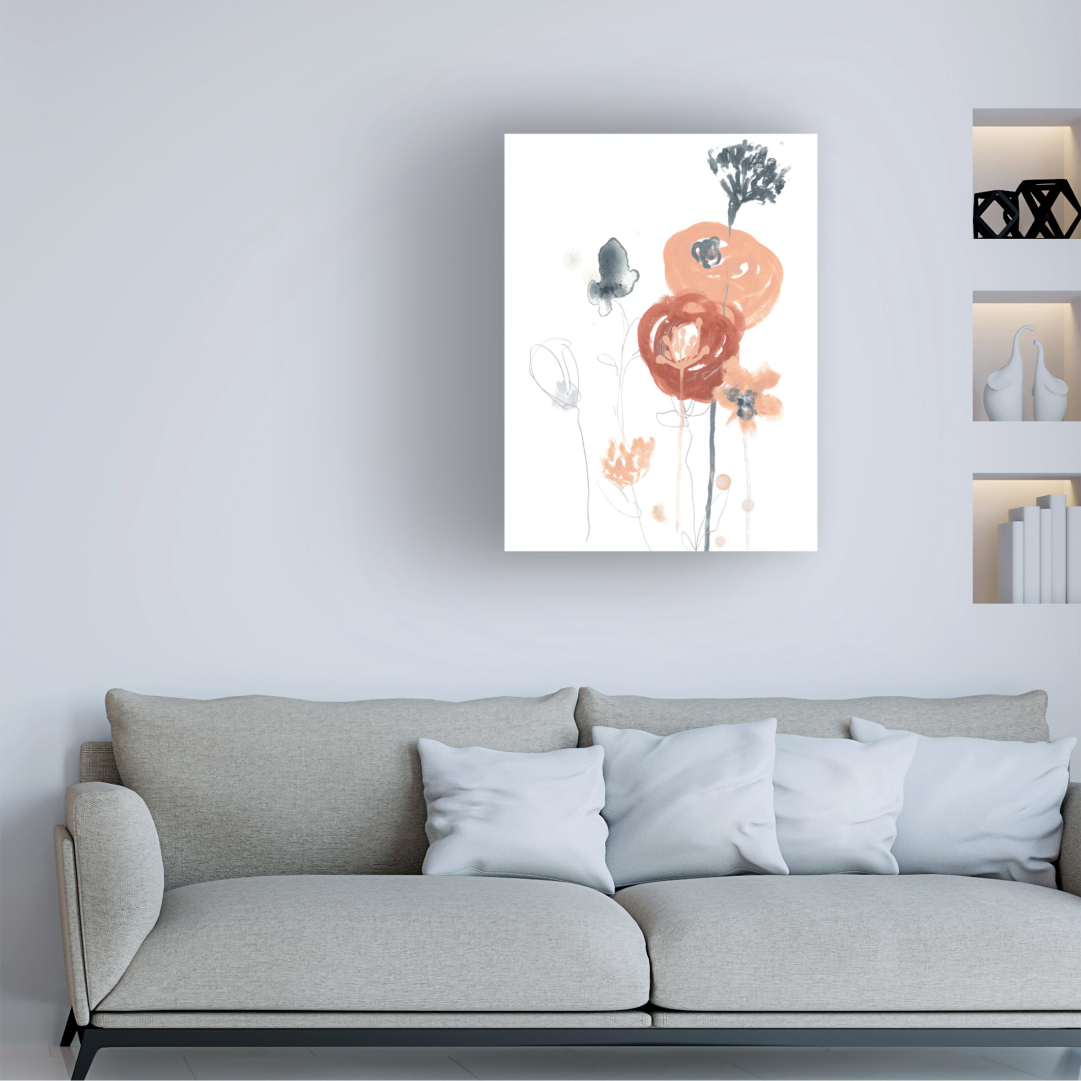 Canvas Wall Art - June Erica Vess 'Blush and Navy Floral II' Wall Art for Living Room, Bedroom, or Office Décor by Trademark Fine Art - 18 x 24 Inches