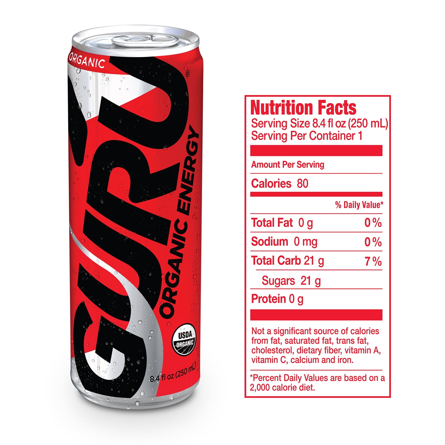 GURU PlantBased Lite Energy Drink Only 20 Calories Recharge With