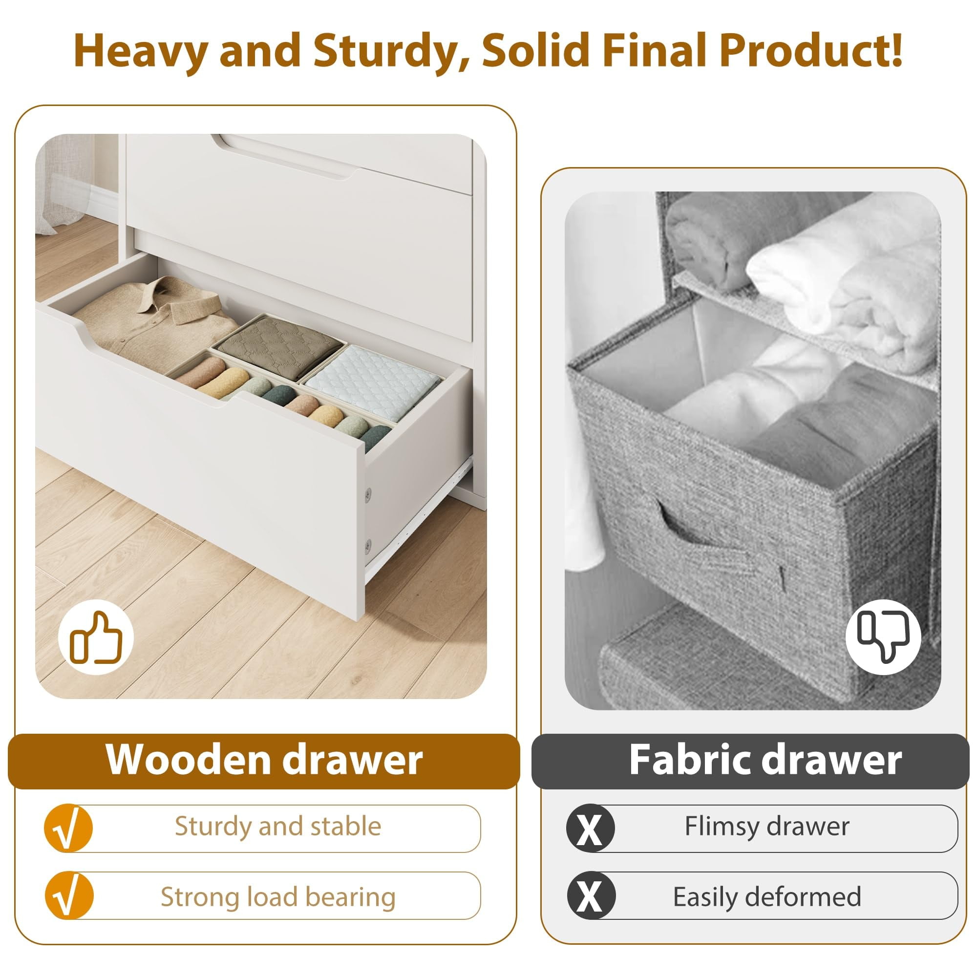 5-Drawer Dresser - Modern Chest with Adjustable Height Base