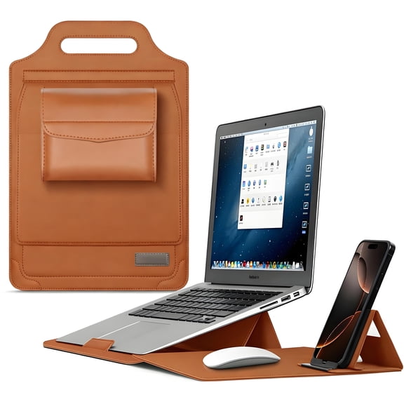 PU Leather 13 Inch Laptop Sleeve with Handle, Water Resistant Slim Protective Carrying Bag for School Work Business Travel