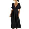 thumbnail image 2 of Asgosdo Women Dresses Summer V Neck Short Sleeve Pleated Botton Casual Going Out Maxi Dress with Pockets, 2 of 5