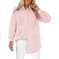 thumbnail image 2 of Pink Women Shirts, Womens Daily Casual V Neck Shirts Long Sleeve Collared Blouses Pocket Loose Fit Shirt,Women Shirts XXL, 2 of 9