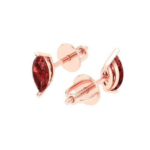 1.0 Ct Marquise Cut Studs Red Natural Garnet 18K Rose Solid Solid Gold Everyday Dainty Earrings Screw Back