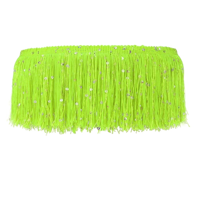 Uxcell Franges à Sequins avec Franges pour Couture, Franges pour Robe Latine, Danse de Scène Vert Fluorescent 2 Yards x 4 Po
